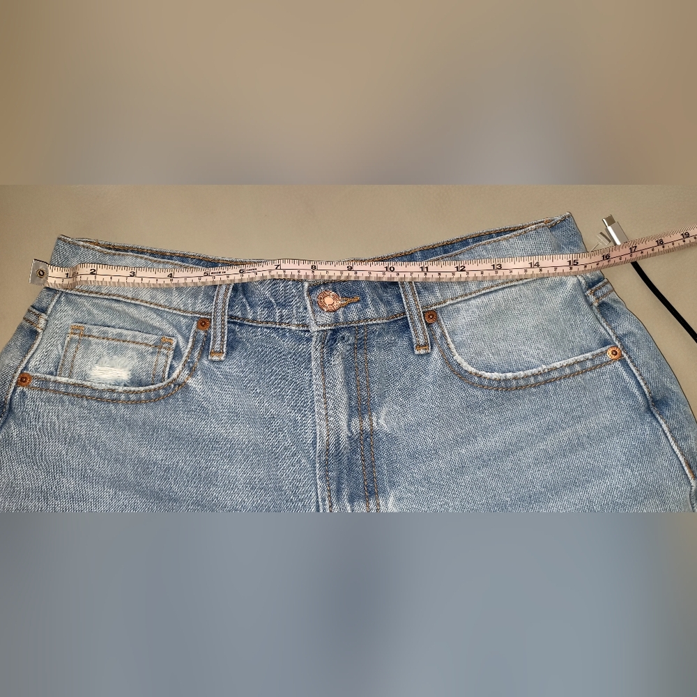 Sneak Peek Blue Jean Shorts with Distressed Raw Hem - Picture 3 of 5